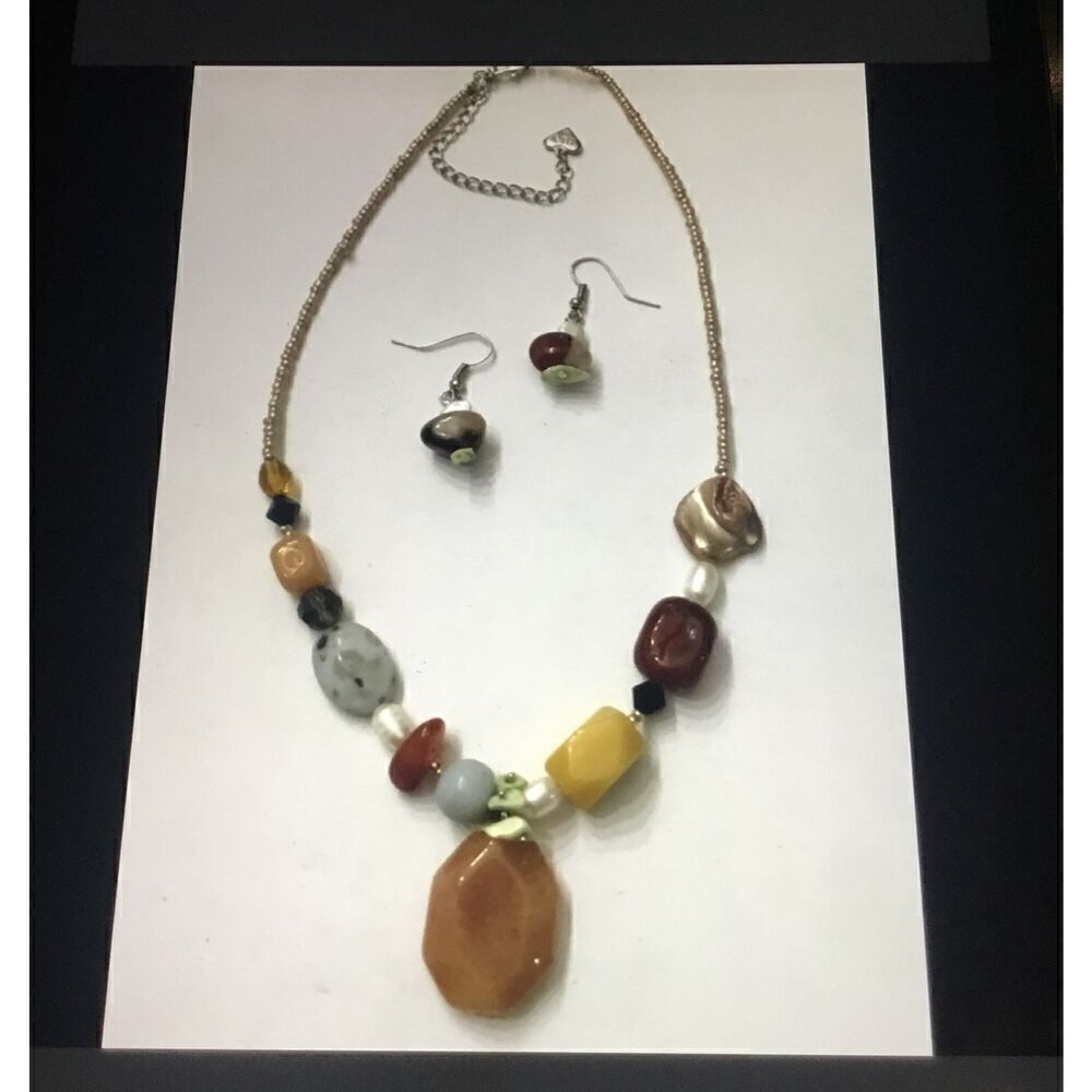 Lovley Genuine Multi GemstoneโNecklace & EarringโSet